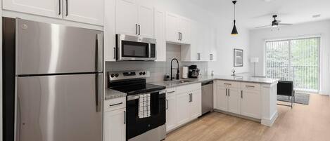 Fridge, dining tables