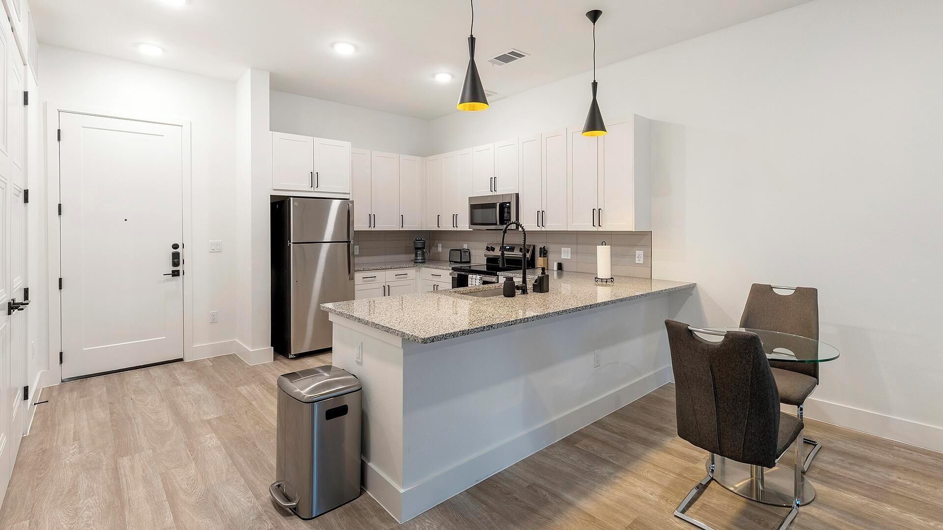 Fridge, dining tables