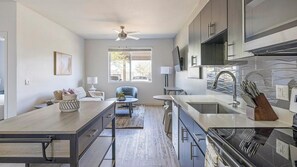 Fridge, dining tables - Landing | Stunning 1BD, Gym, Yoga Studio (Glendale)