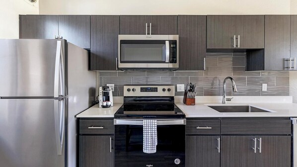 Fridge, dining tables