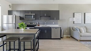 Fridge, dining tables