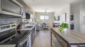 Fridge, dining tables