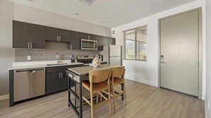 Fridge, dining tables - Landing | Modern 2BD, Yoga Studio, Pool (Glendale)