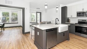 Fridge, dining tables