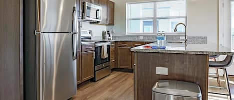 Fridge, dining tables