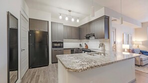 Fridge, dining tables