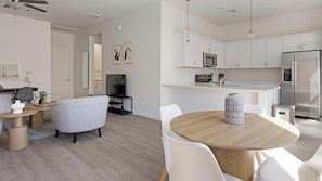 Fridge, dining tables