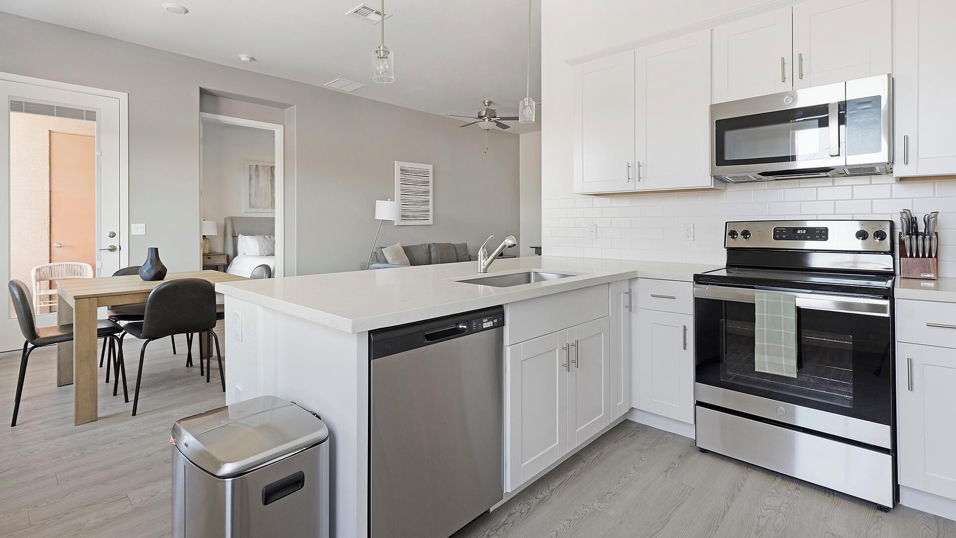 Fridge, dining tables