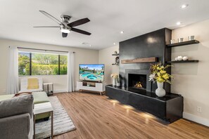 Smart TV, fireplace, offices, computer monitors