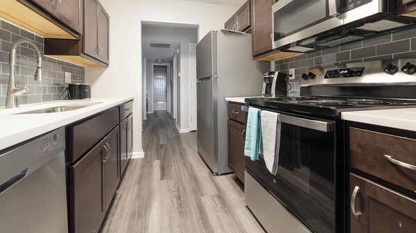 Fridge, dining tables