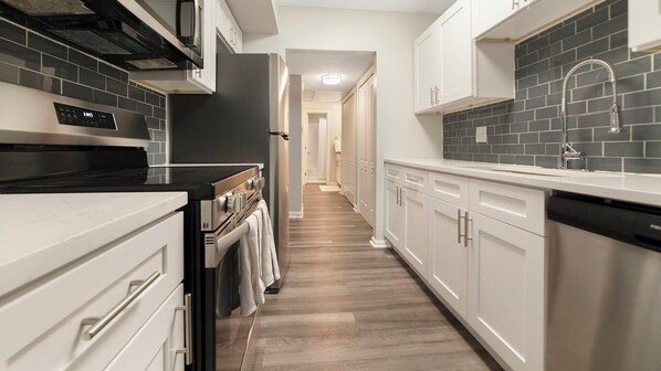 Fridge, dining tables