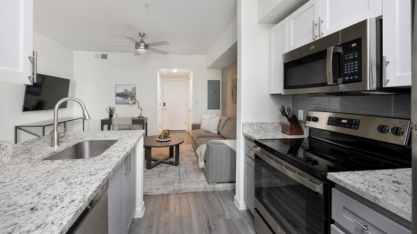 Fridge, dining tables