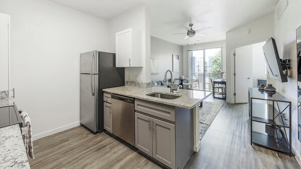 Fridge, dining tables