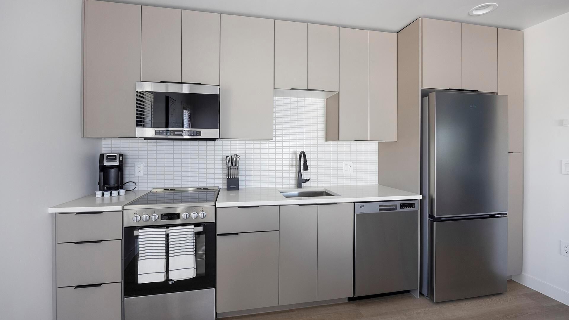 Fridge, dining tables