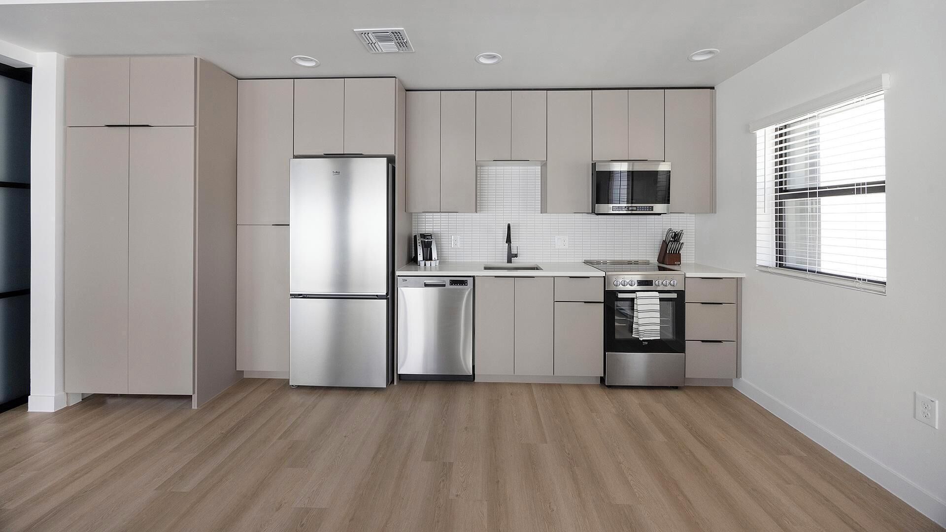 Fridge, dining tables