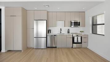 Fridge, dining tables