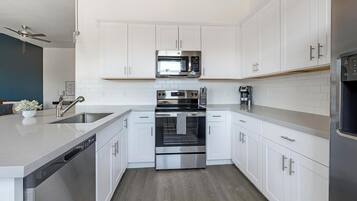 Fridge, dining tables