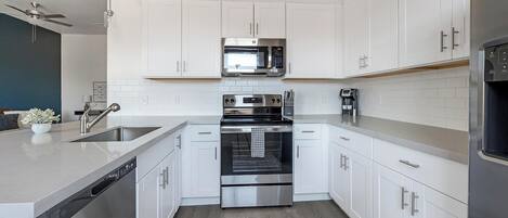 Fridge, dining tables