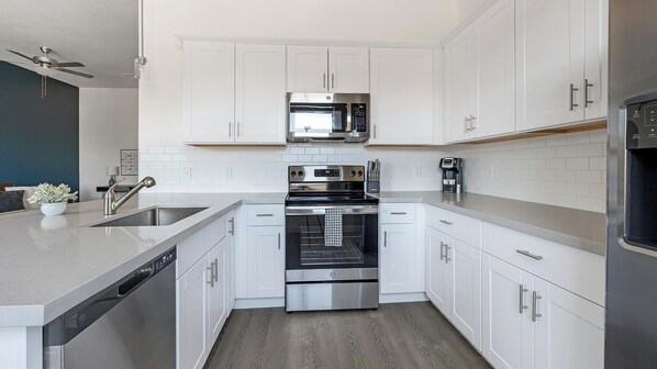 Fridge, dining tables