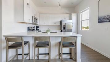 Fridge, dining tables