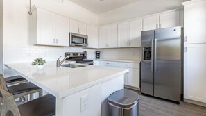 Fridge, dining tables