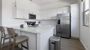 Fridge, dining tables