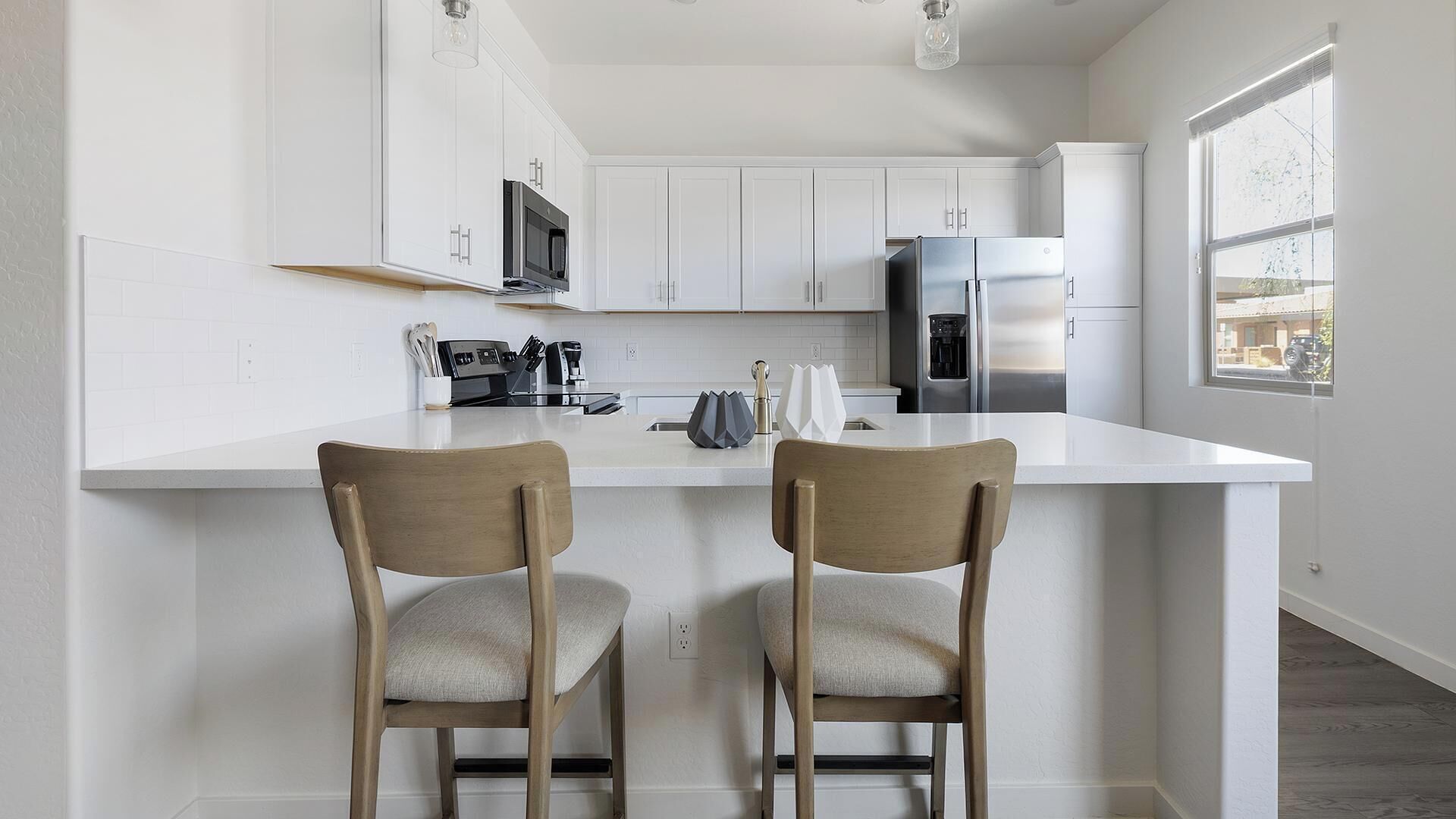 Fridge, dining tables