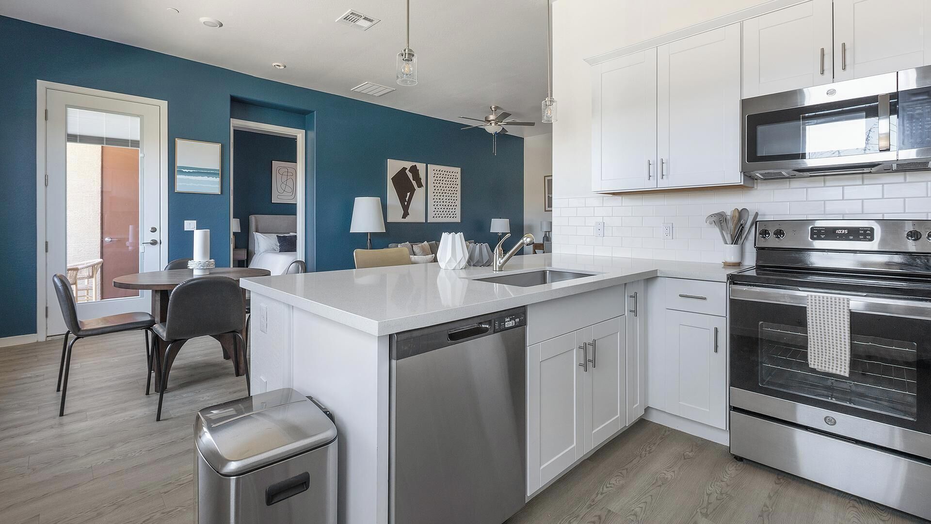 Fridge, dining tables