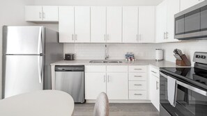 Fridge, dining tables