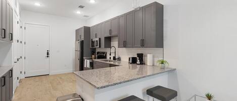 Fridge, dining tables