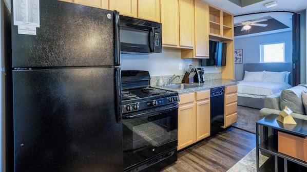 Fridge, dining tables