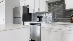 Fridge, dining tables - Landing | Stunning 1BD, Courtyard, Pool (Indianapolis)