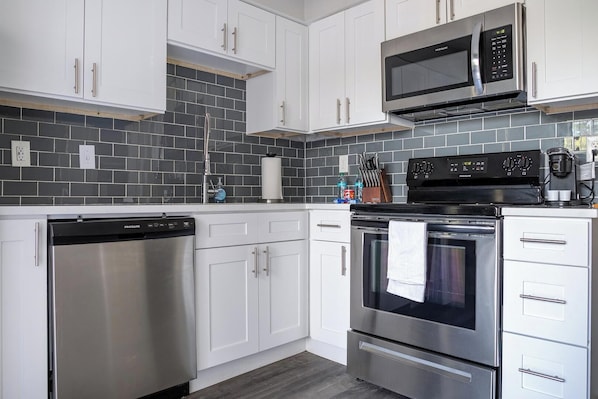 Fridge, dining tables