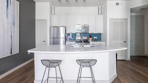 Fridge, dining tables