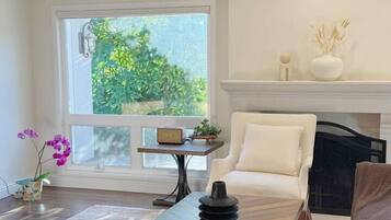 Una televisión, una chimenea