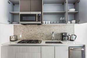 Fridge, microwave, oven, dishwasher