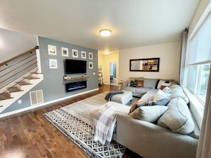 TV, fireplace
