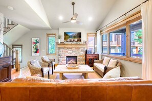 Smart TV, fireplace, video games, DVD player