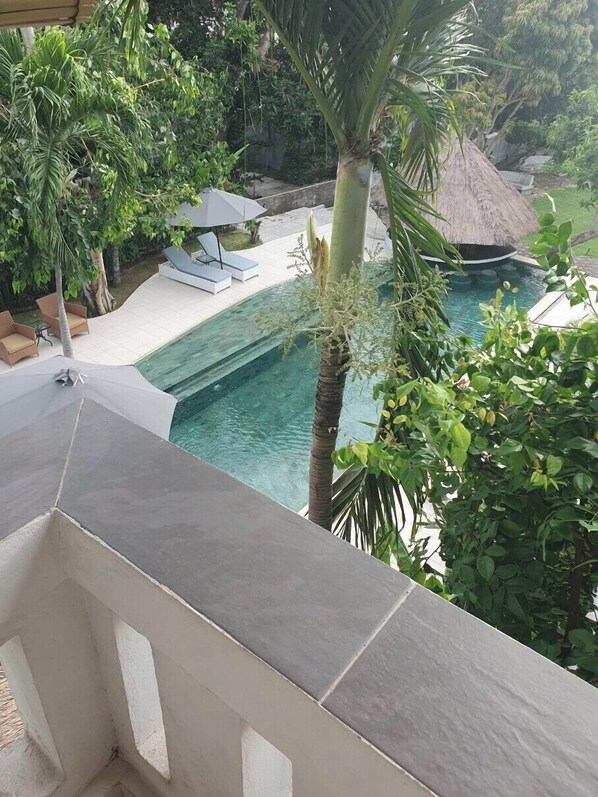 غرفة فردية - بشرفة - بمنظر للمسبح | شرفة/رواق