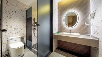 Shower, rainfall showerhead, hair dryer