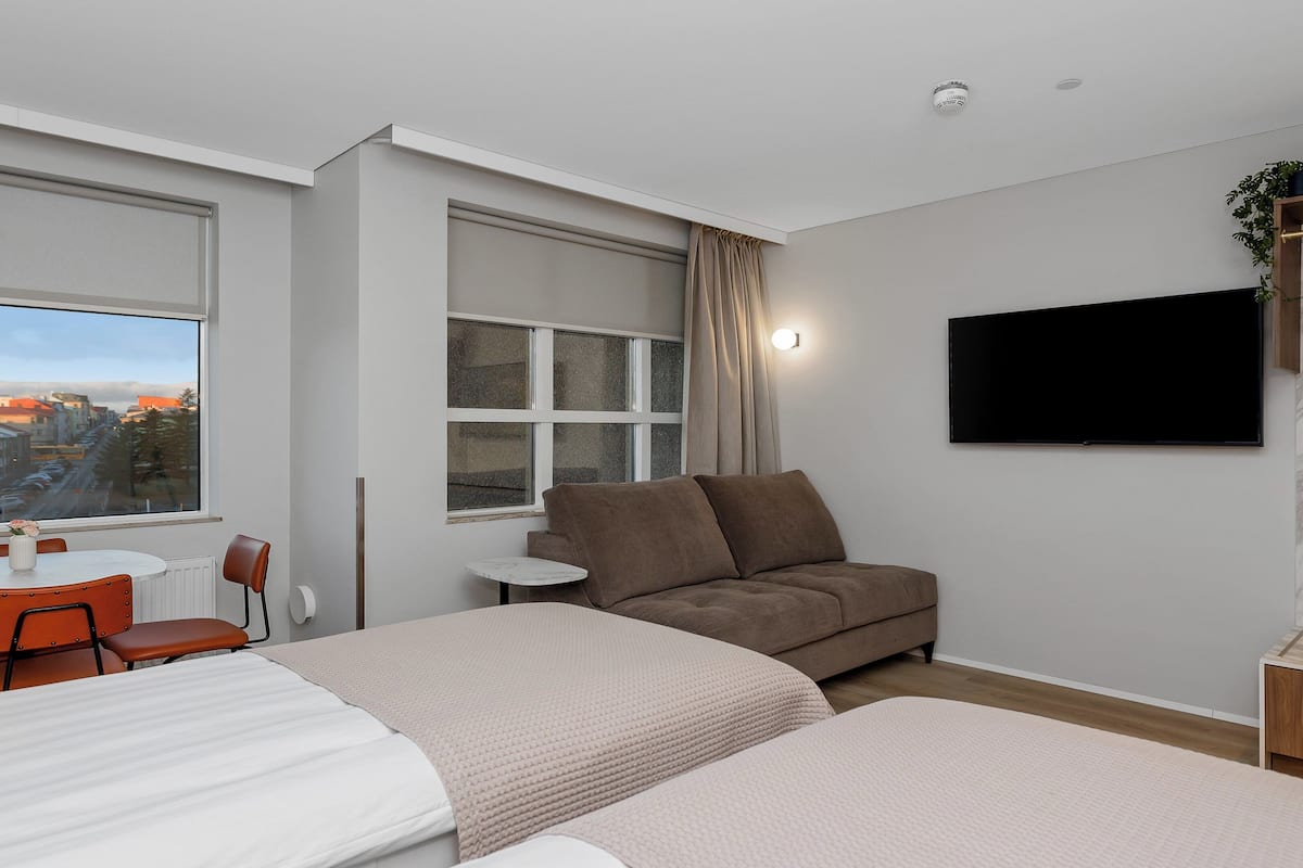 Studio, Multiple Beds, Kitchen | In-room safe, laptop workspace, blackout drapes, iron/ironing board