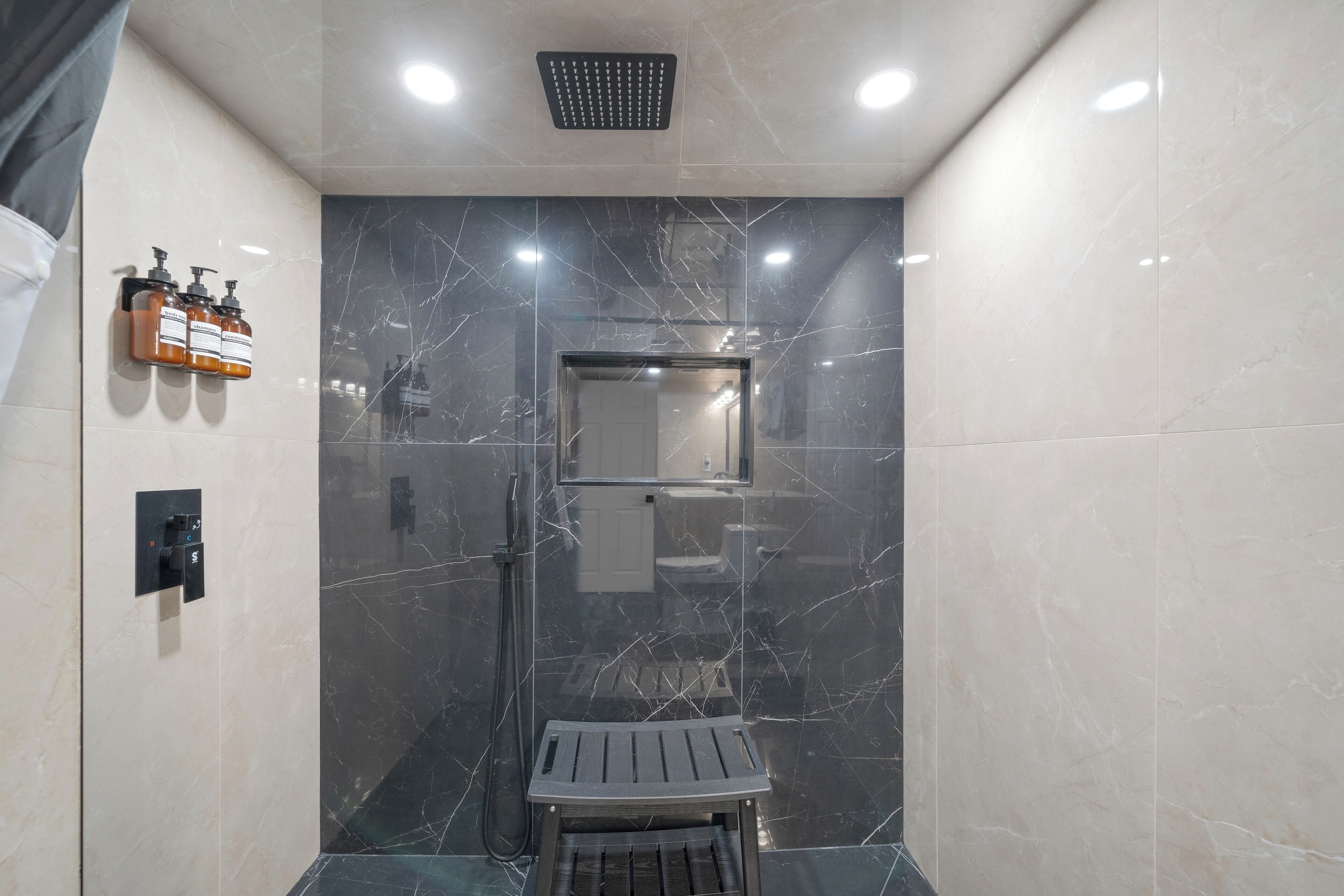 Hair dryer, bidet, towels, soap