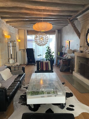 TV, fireplace - Old town house at the foot of the castle (Azay-le-Rideau)