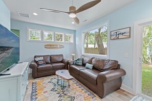 Smart TV, DVD player, books, video library