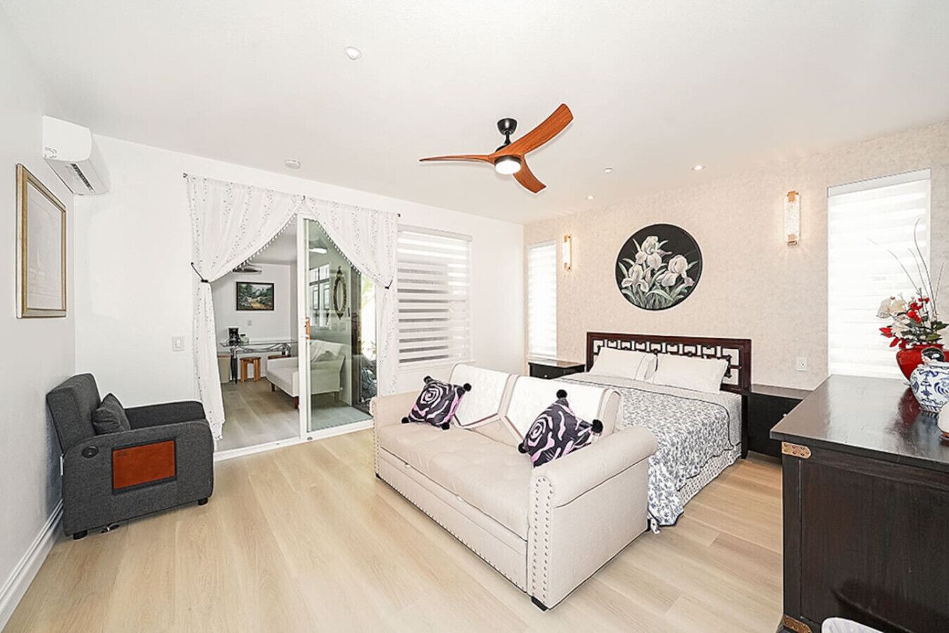 1 bedroom, desk, iron/ironing board, travel crib