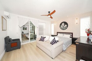 1 bedroom, desk, iron/ironing board, travel cot