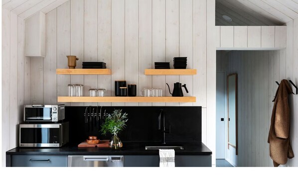 Fridge, microwave, coffee/tea maker