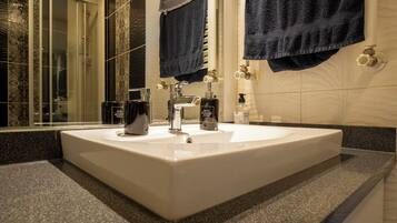 Shower, jetted bath, hair dryer, bidet