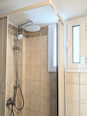 Hair dryer, towels, toilet paper