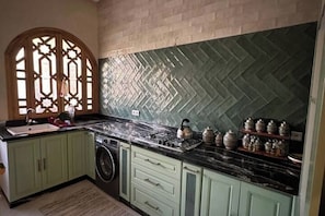 Fridge, oven, stovetop, electric kettle